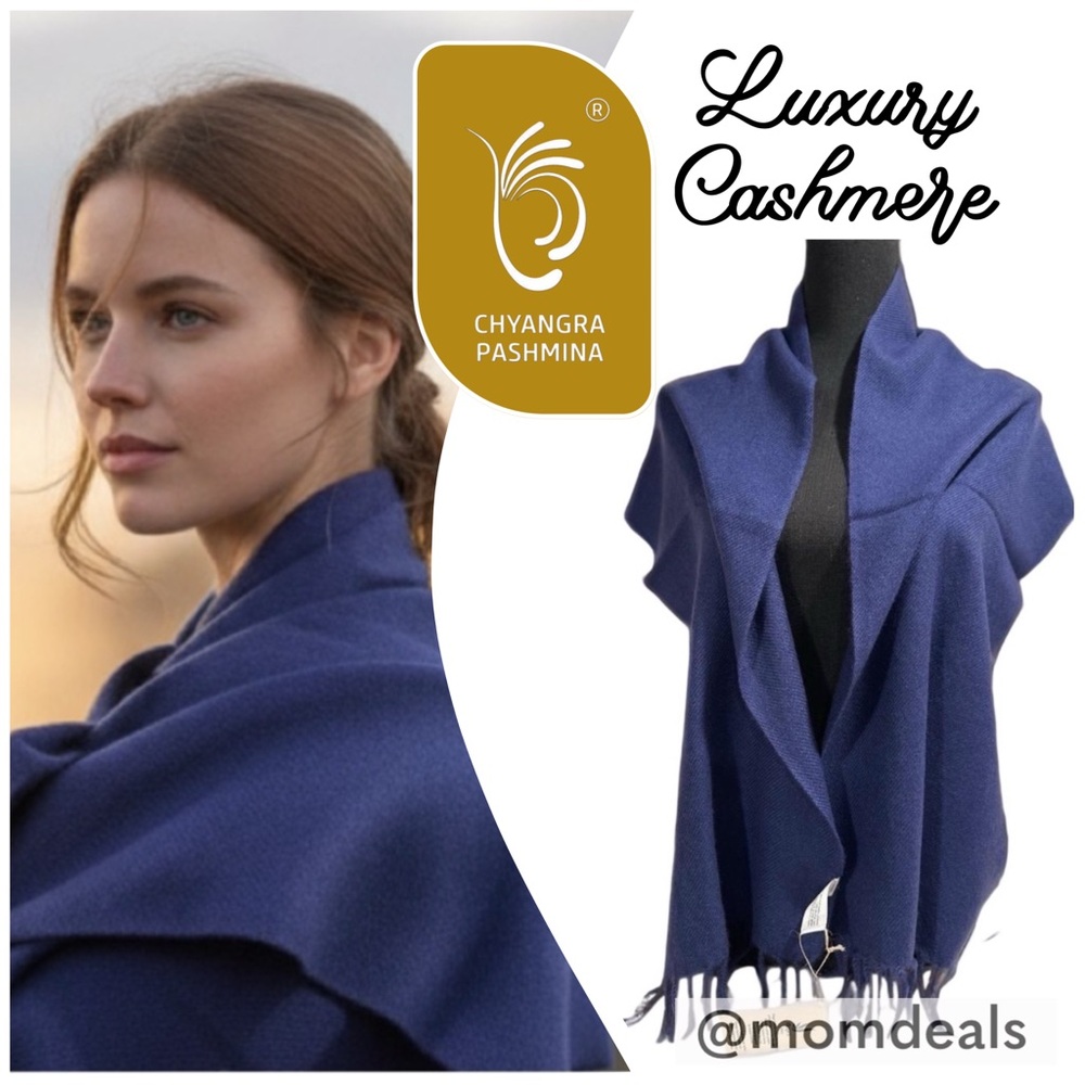 100% Pure 4-Ply ChyangraPashmina Cashmere Scarf Handmade Nepal COA NWT ROYALBLUE